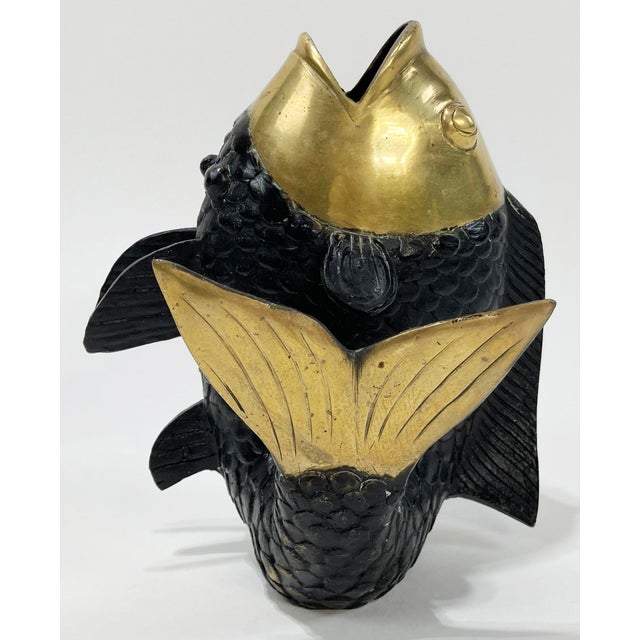 Vintage Brass and Black Koi Fish Sculpture or Vase For Sale In Kansas City - Image 6 of 9