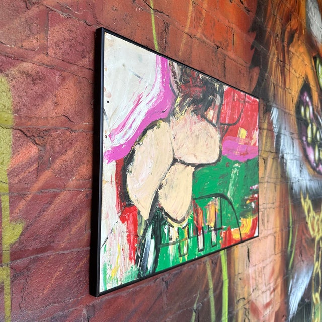 This is an untitled abstract, modernist painting by an unknown artist. It features bold lines, heavily textured strokes,...