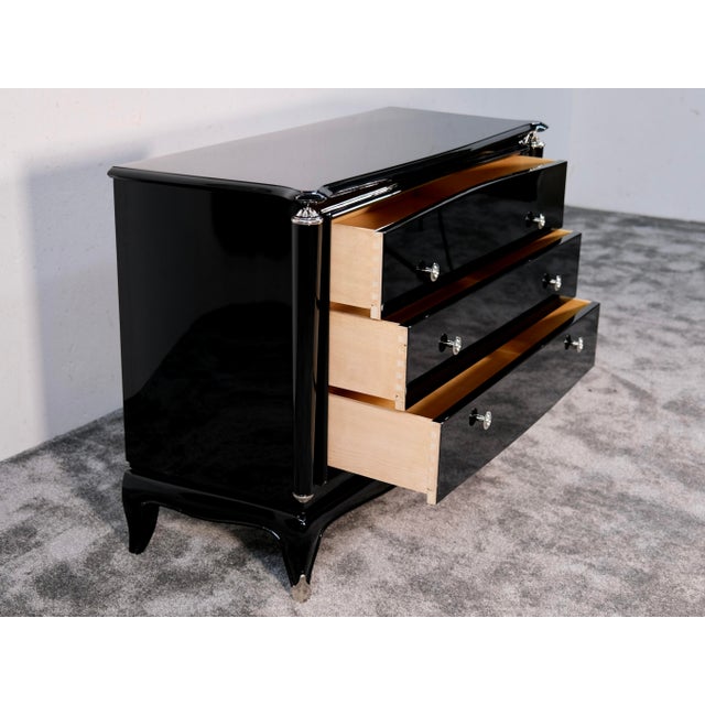 Black Art Deco Chest of 3 Drawers in High-Gloss Black Lacquer, France, 1930s For Sale - Image 8 of 11