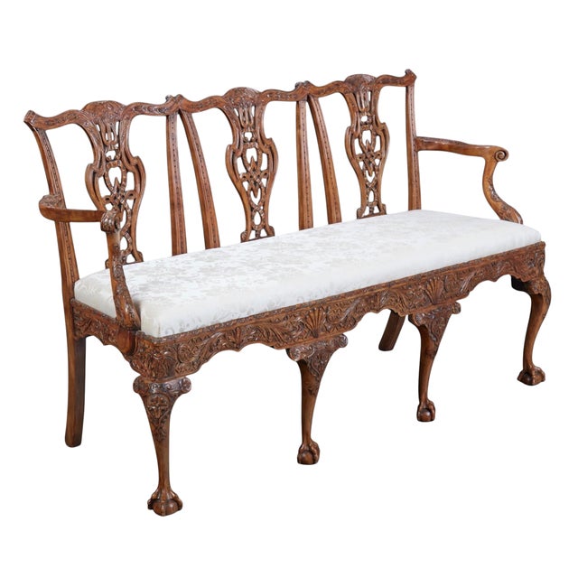 Antique George III Mahogany Triple Chair Back Sofa Settee.