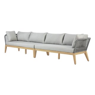 Cypress Teak Wood 128" Sofa With Gray Color Rope Design For Sale
