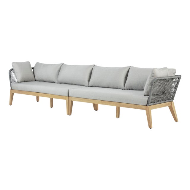 Cypress Teak Wood 128" Sofa With Gray Color Rope Design For Sale