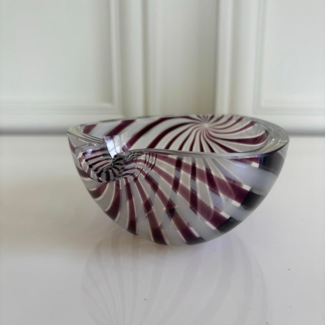 Purple Vintage Italian Murano Art Glass Purple Candy Stripe Dish Bowl For Sale - Image 8 of 10