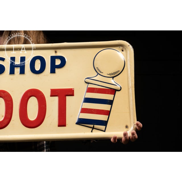 1950s 1950's Wildroot Barber Shop Embossed Tin Sign For Sale - Image 5 of 6