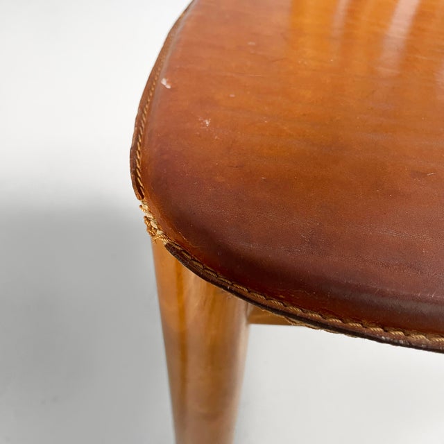 Italian Modern Wood and Brown Leather Chairs by Mobilgirgi, 1970s, Set of 6 For Sale - Image 13 of 18