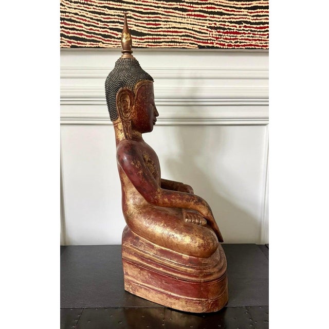 Antique Burmese Lacquer Wood Shan Style Buddha Statue For Sale - Image 15 of 18