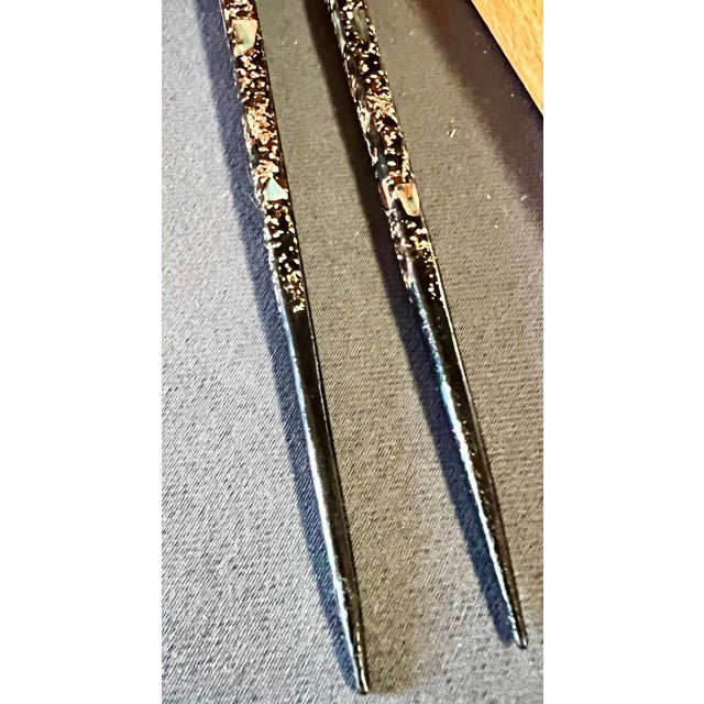 Vintage Japanese Teak Chopsticks Box With Mop Inlay Lacquer Chopsticks For Sale - Image 9 of 9