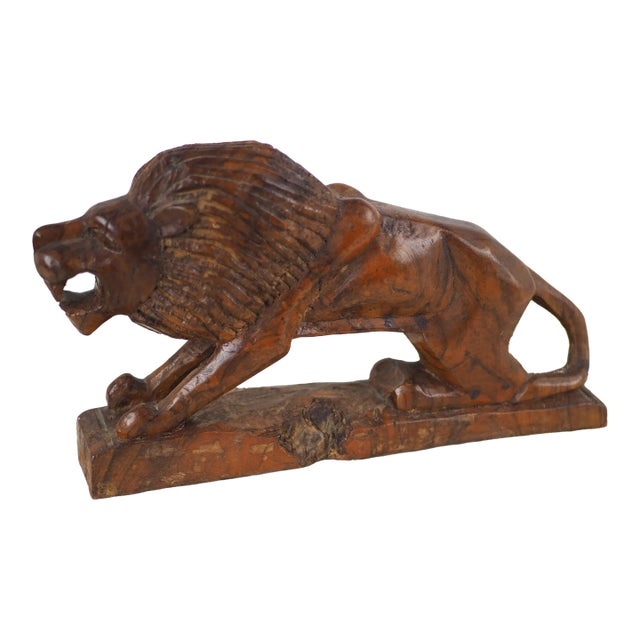 Early 20th French Carved Walnut Wood Lion For Sale