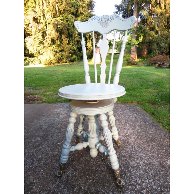 Antique Painted High Back Piano Stool W/ Nautical Glass Claw Feet For Sale - Image 14 of 18