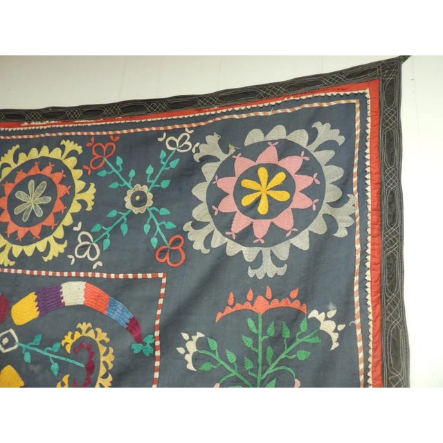Vintage Colorful Floral Vintage Suzani Large Panel. Center depicts intricate medallion and large scale flowers. In shades...