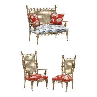 Late 19th Century Wicker Bench & 2 Chairs For Sale