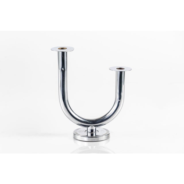 Antique Art Deco Taurex Chrome Candlestick Holders by Walter Von Nessen for Chase For Sale - Image 12 of 16