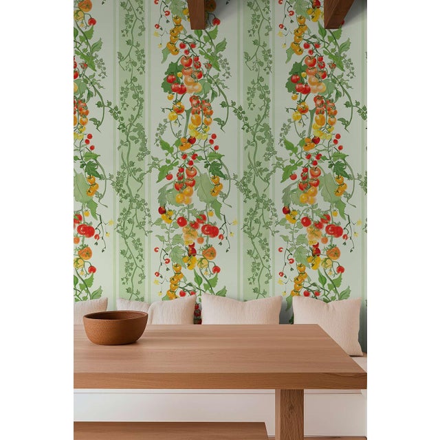 Tomato Vine Stripe Grasscloth Wallpaper by House Party | Garden Green | 6 Yards For Sale In Charlotte - Image 6 of 12