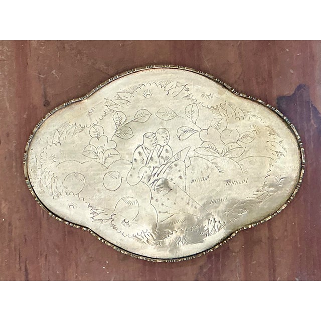 Brass Vintage Engraved Chinoiserie Brass Tray For Sale - Image 8 of 12