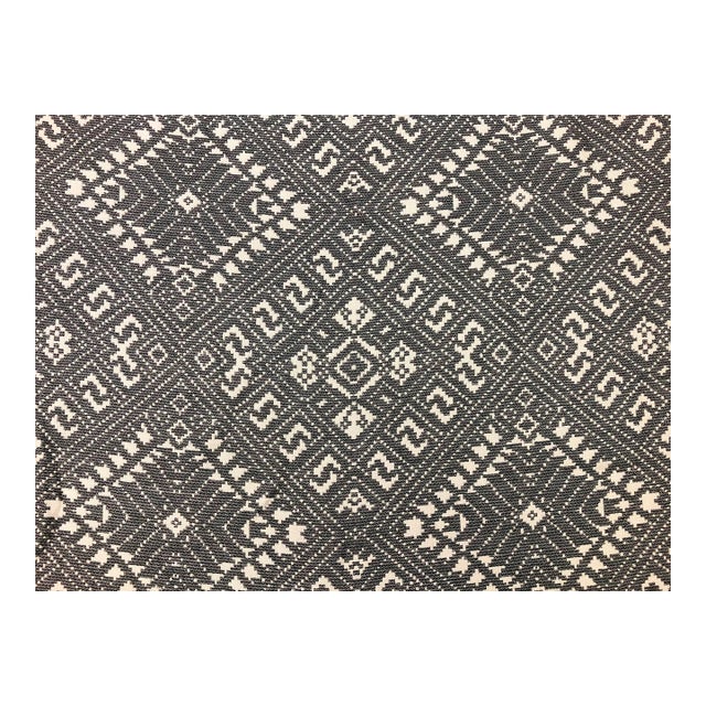 Kravet Penang Indigo Coal Indoor Outdoor Gray Water & Stain Resistant Tribal Upholstery Drapery Fabric For Sale
