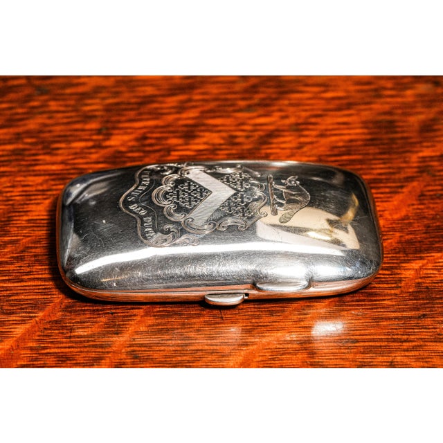 Silver Superb Antique Sterling Silver Cigarette Case Holder Armorial Heraldic Tobacciana For Sale - Image 8 of 13