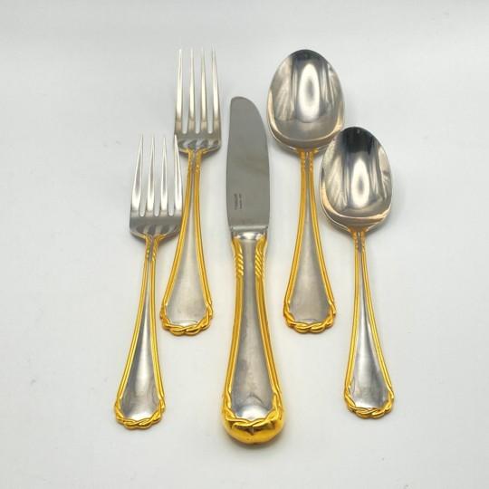 Service for SIXTEEN! Incredible Estate Find. Vintage luxury flatware from Yamazaki (Japan) in the gold accent "Tasha"...