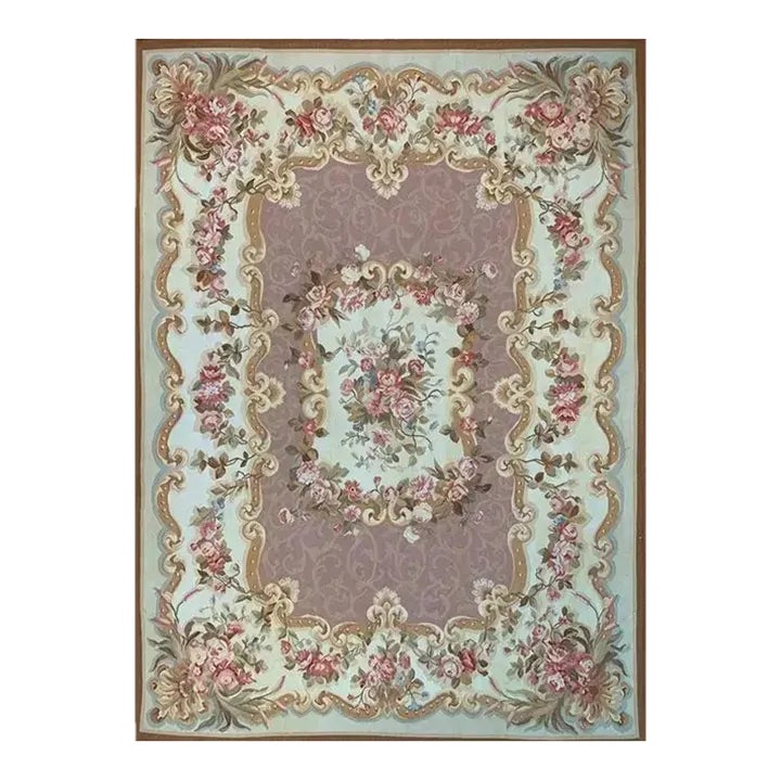 1990s Handwoven French Style Aubusson Area Rug 9’0″ X 12’0″ | Chairish