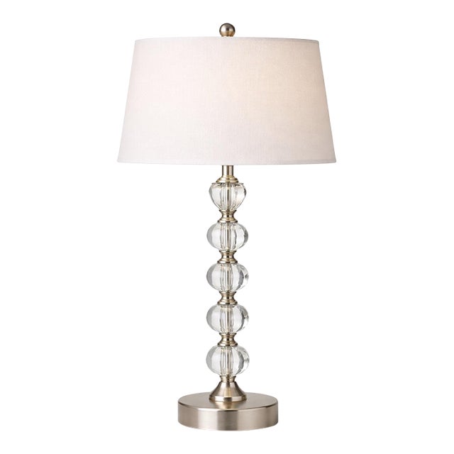 Vintage Crystal Globe Column Table Lamp With Brushed Nickel Base — 21” H For Sale