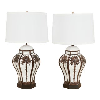 Pair of Vintage Italian Table Lamps With Palm Trees For Sale