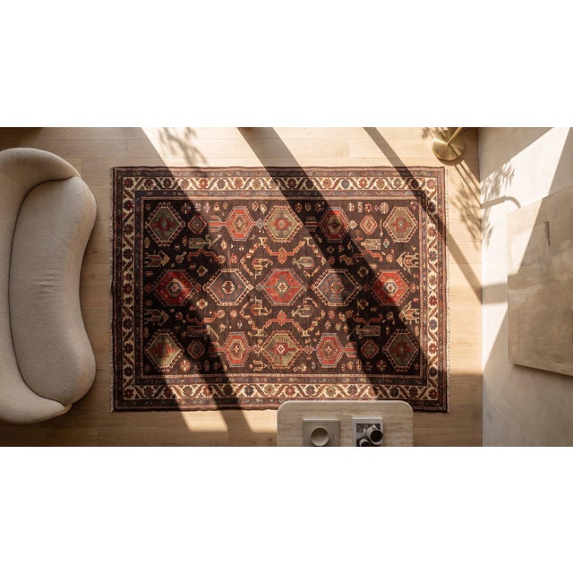 1880s Brown Geometric Antique Persian Tribal Kurdish Rug 4'6" X 8'4" Knotted Wool Carpet For Sale - Image 11 of 12