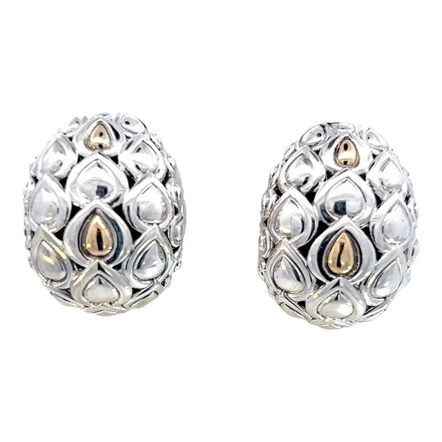 1990s John Hardy Estate Earrings Sterling Silver 14k Y Gold, 2 Pieces For Sale