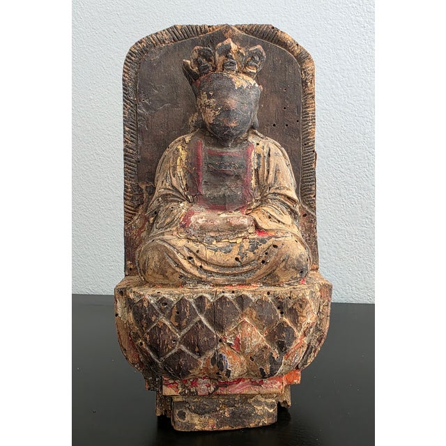 16th Century Ming Dynasty Antique Chinese Carved Gilded Wood Bodhisattva Figure Statue For Sale - Image 5 of 18