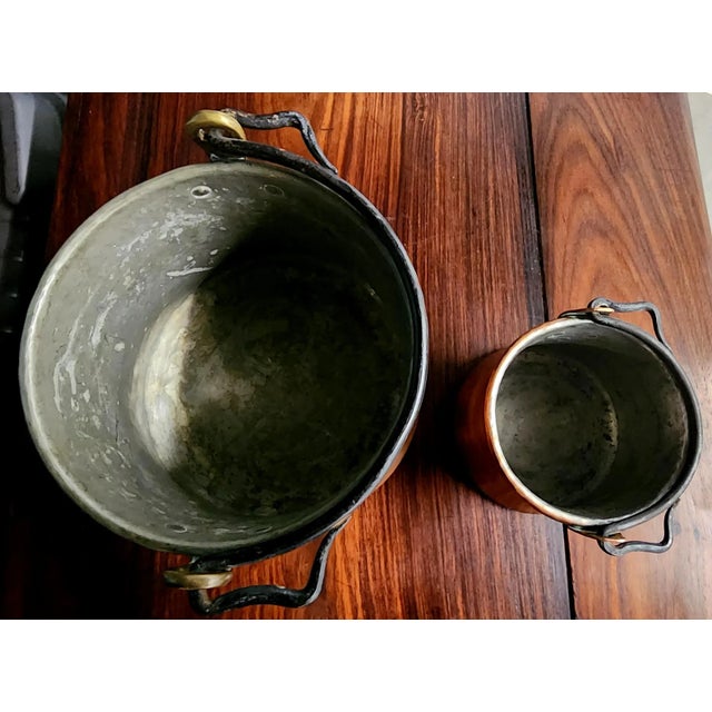 Beautiful Vintage Copper Pails w/Iron Handles - Pair Hand Made in Switzerland Hammered Iron Pails Small - 4 1/2" Height...