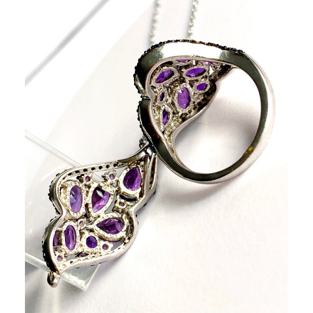 Amethyst & Black Sapphire Statement Necklace and Ring Set in Sterling Silver | Italian Roma Chain | Art Deco–Inspired Elegance For Sale In New York - Image 6 of 10