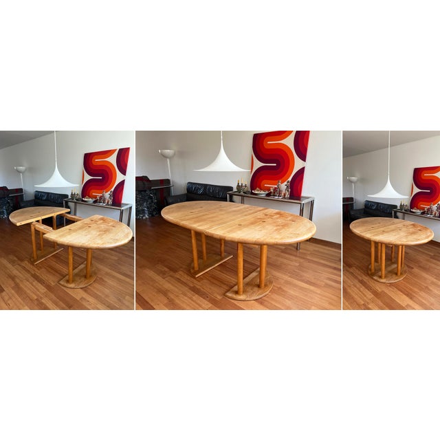 1970s Round Post Modern Brutalist MCM Beech Dining Table + 6 Chairs, 9 Pcs Set For Sale - Image 11 of 16