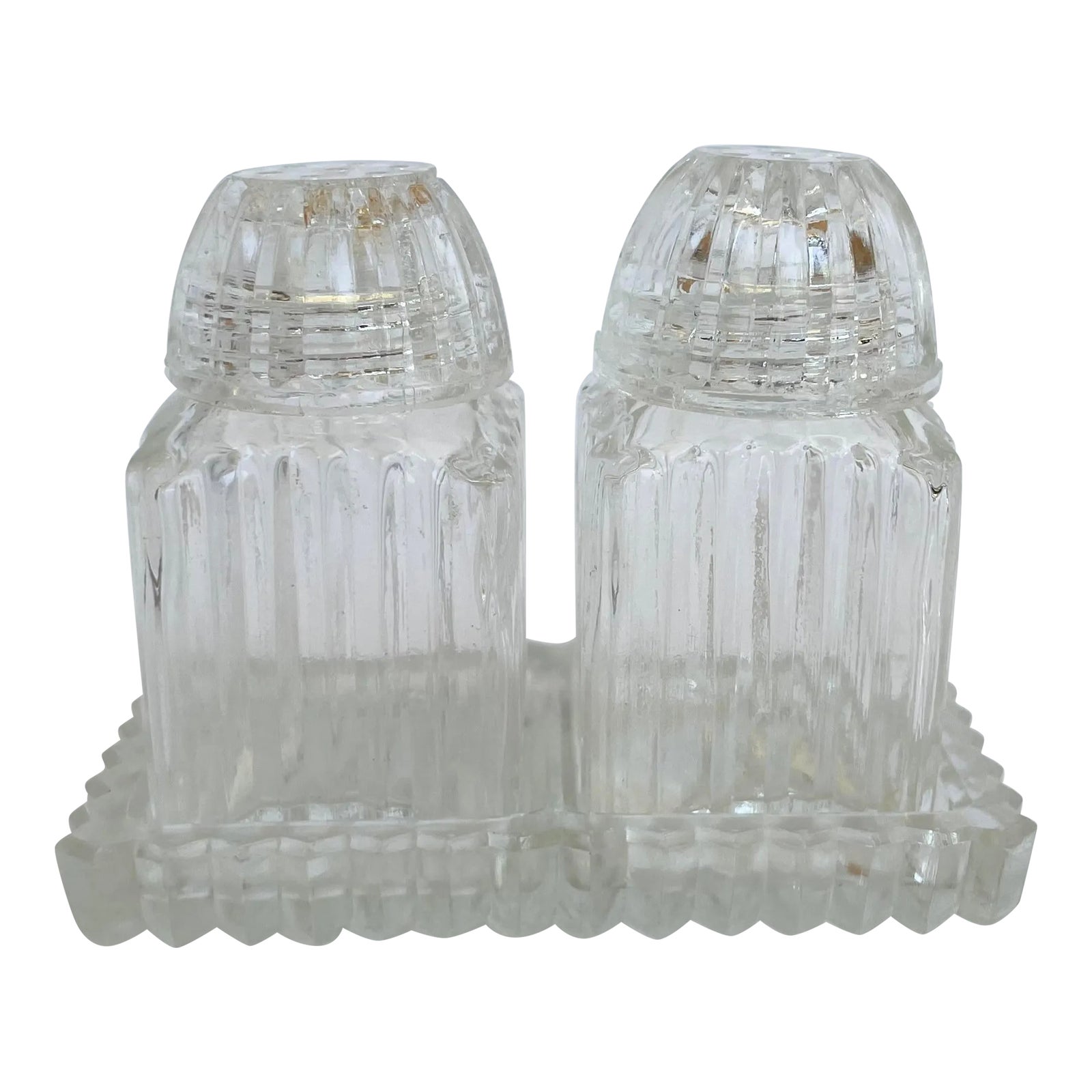 1950s Ribbed Glass Salt and Pepper Set | Chairish