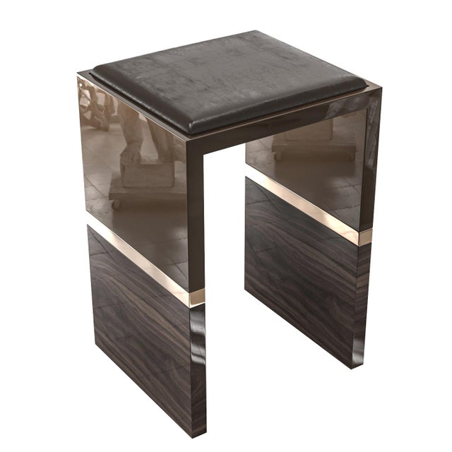 Coffee "Galeone" Bar Stool With Stainless Steel, Walnut and Bronze Details For Sale - Image 8 of 8