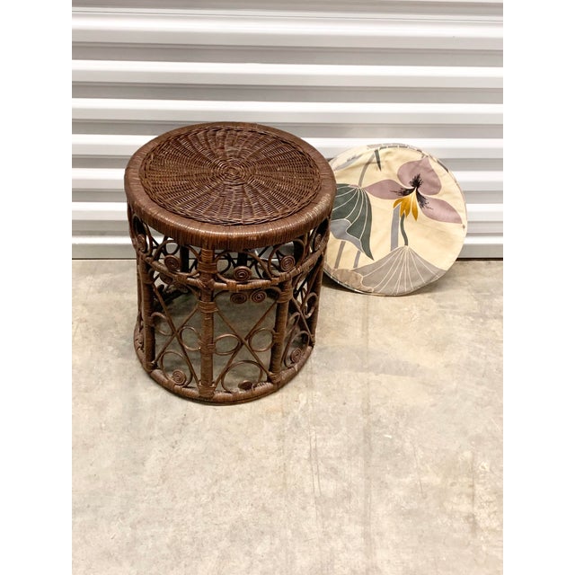 Mid 20th Century Vintage Wicker Stool With Cushion For Sale - Image 5 of 9