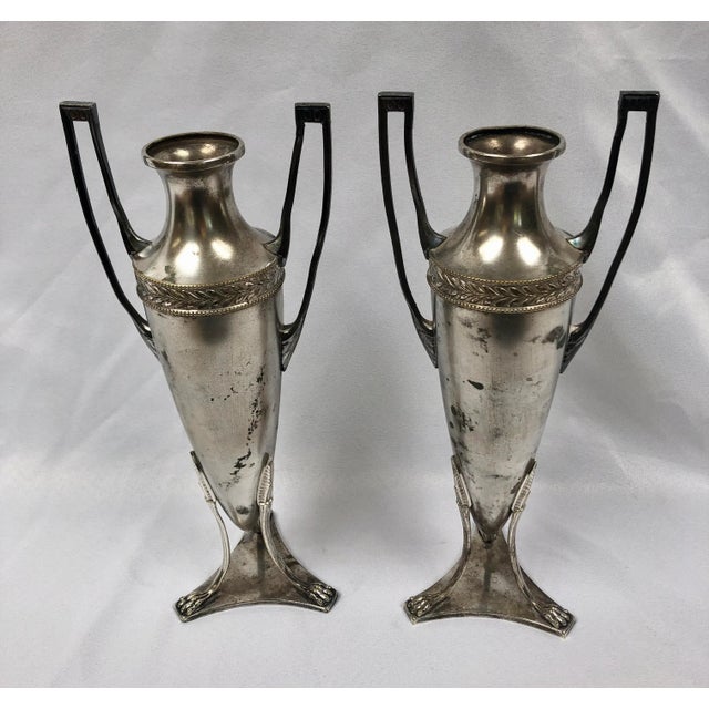 Early 20th Century Antique Art Noveau Silver Urns - a Pair For Sale - Image 5 of 12