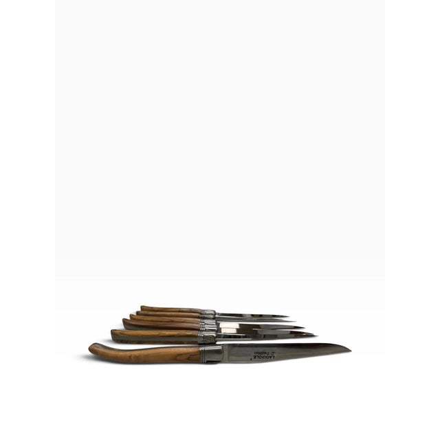 Vintage French Laguiole Tradition Olive Wood Steak Knives - Set of 6 For Sale In West Palm - Image 6 of 7