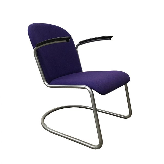 Purple Upholstery & Black Armrests 413 Chair by W. H. Gispen for Gispen Culemborg, 1950s For Sale - Image 15 of 15