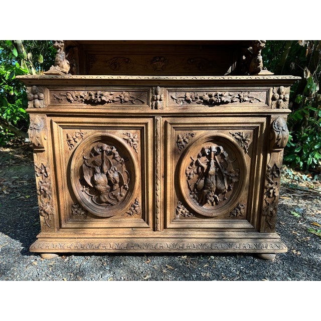 French Carved Oak Hunting Cupboard, 1860 For Sale - Image 4 of 18