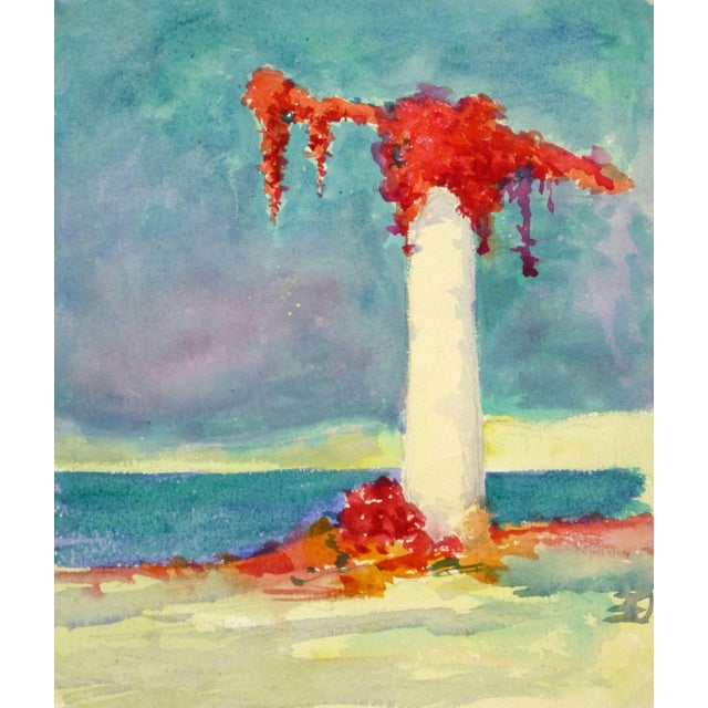 Vintage French Watercolor - Red Vines For Sale