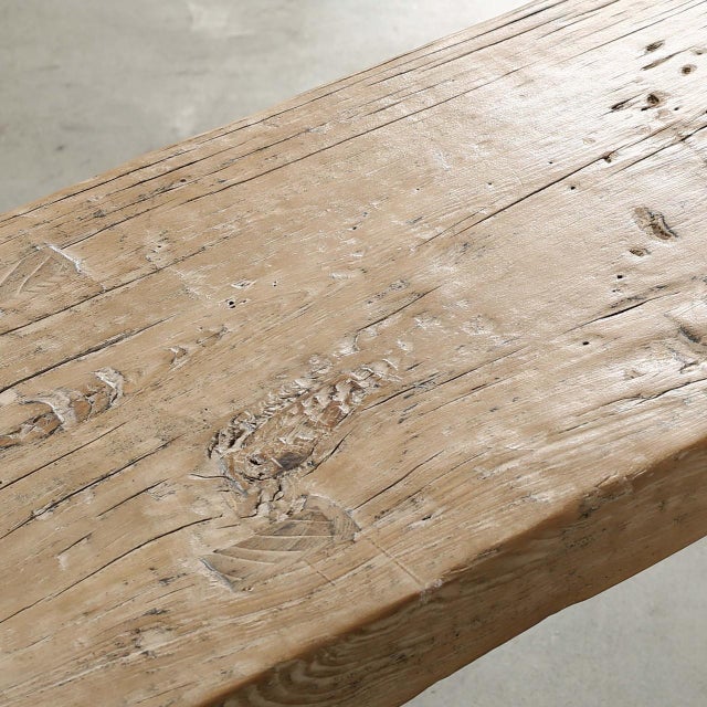 Mid 20th Century Vintage Large Wooden Bench – Weathered Natural Finish For Sale - Image 5 of 5