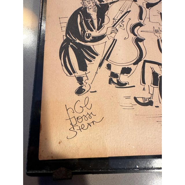 Paper Yossi Stern Pen Drawing – Four-Piece Band, Framed For Sale - Image 7 of 9