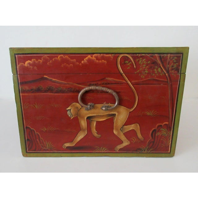 Anglo-Indian, Asian Hand-Crafted & Painted Large Lidded Storage/Chest With Brass Hardware For Sale - Image 10 of 18