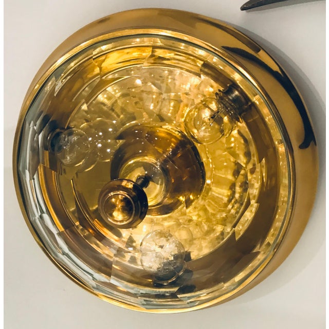 1960s Mid Century Modern Oscar Torlasco Lumi Golden Crystal Flush Ceiling Lamp For Sale - Image 11 of 18