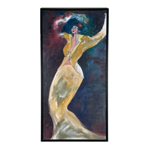 Late 20th Century Large Original Figurative Expressionist Female Dancer Oil Painting Framed