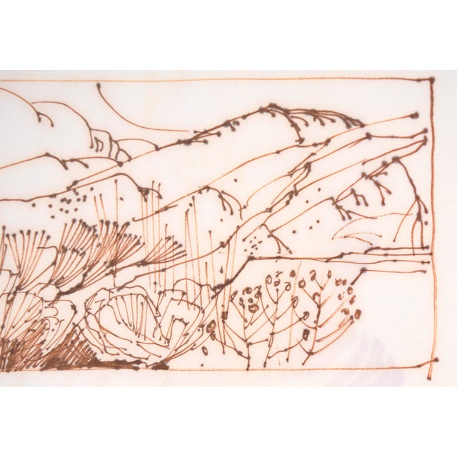 Orange Two High Desert Landscapes - Line Drawing in Sepia-Toned Ink by Laurence Sisson For Sale - Image 8 of 8