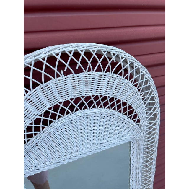 Wood Vintage Henry Link Style White Wicker Mirror For Sale - Image 7 of 8