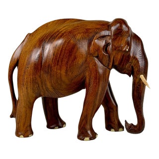 Vintage Large African Mahogany Carved Elephant Sculpture For Sale