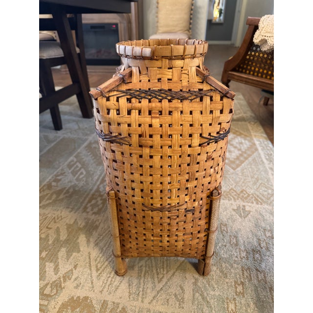 Tall Architectural Handwoven Split-Wood Basket Vessel With Sculptural Form Early 20th Century For Sale - Image 12 of 12