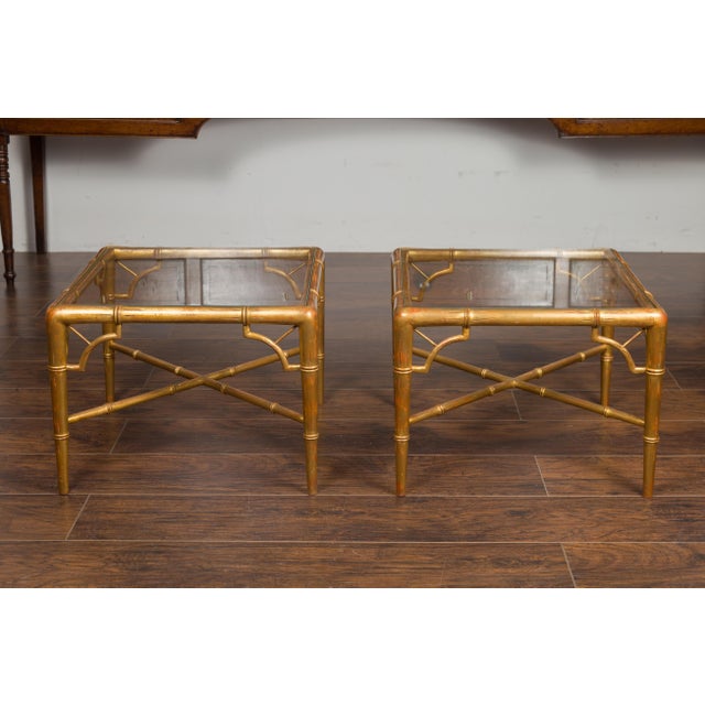 Pair of French Midcentury Gilt Faux Bamboo Drinks Tables with Glass Tops For Sale - Image 12 of 12