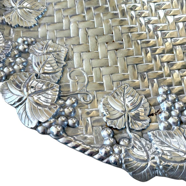 2000 - 2009 Lenox Grape Weave Large Handled Silver-Tone Tray Metal Serveware For Sale - Image 5 of 11