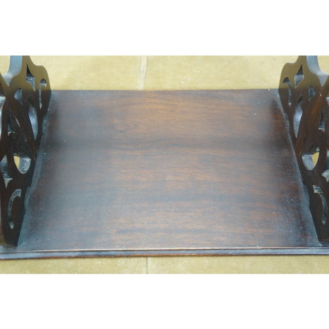 Mahogany Pierced Scrolled Magazine Holder Book Tray W Bentwood Handle 15" For Sale - Image 9 of 11